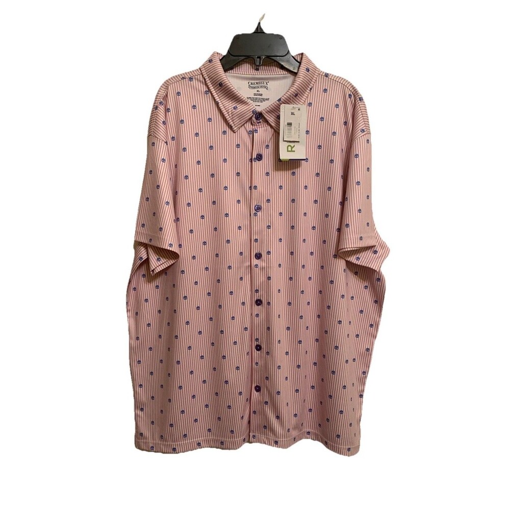 Cremieux Premium Mens Size XL Shirt Kooltex Blue Skull Pink Stripe New